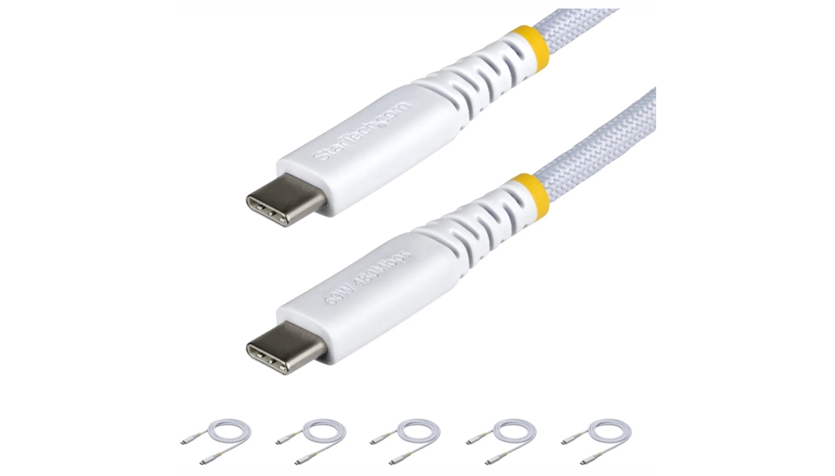USB2CC3FNCBRWH5 60W Power Delivery USB-C Charging Cable, White - Pack of 5