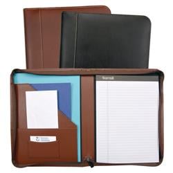 Contrast Stitch Leather Zipper Padfolio - Black