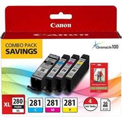 Picture of Canon 2021C006 PGI-280 Extra Large & CLI-281 Combo Ink Pack with Glossy Photo Paper - 50 Sheets - 4 x 6 in.