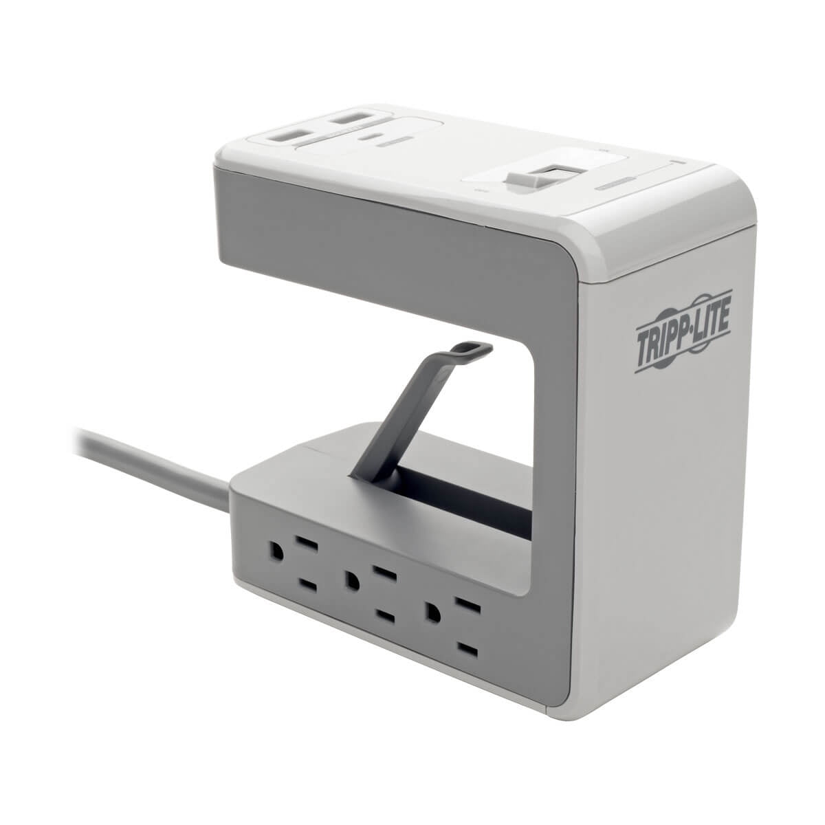 Outlet Strip, Surge, USB, 5-15R, 5-15P, 8 ft., Gray