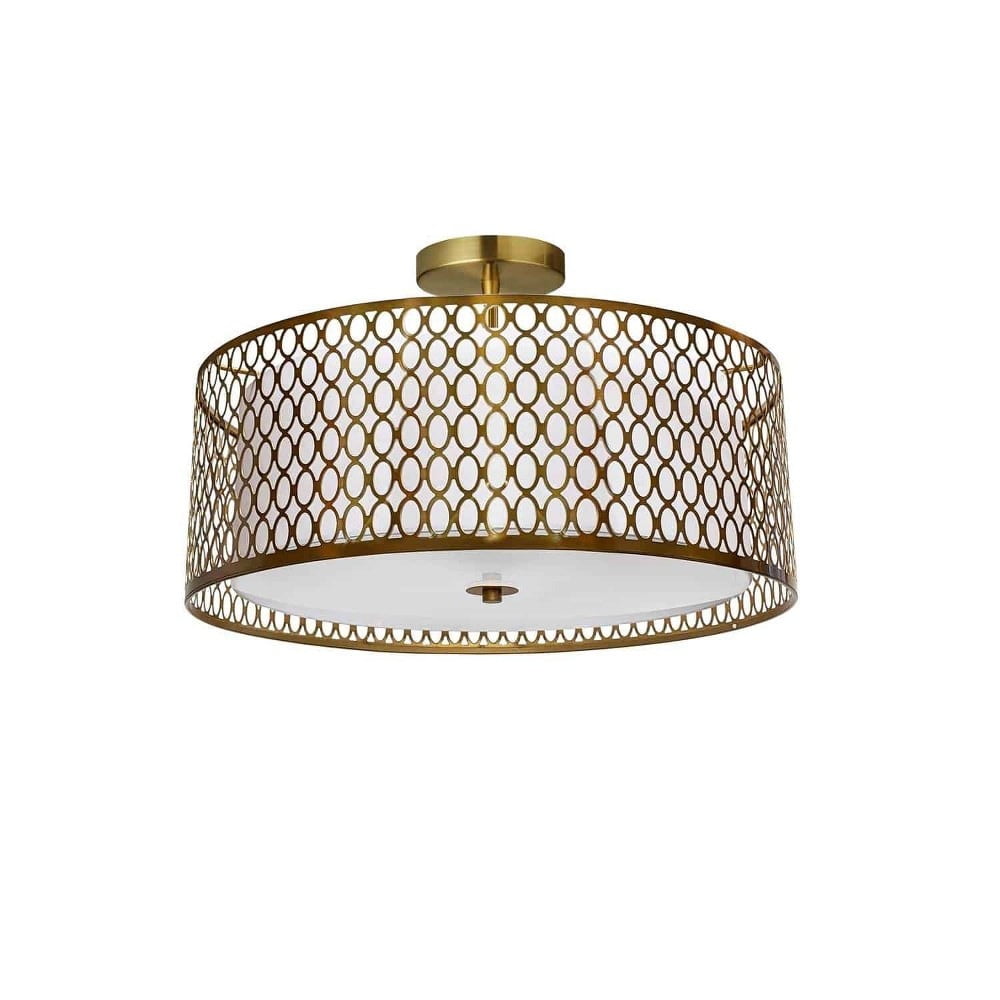 Picture of Dainolite 1015-16FH-AGB-WH 17 in. Kordan 3 Light Semi-Flush Mount Ceiling Light with White Shade&#44; Aged Brass