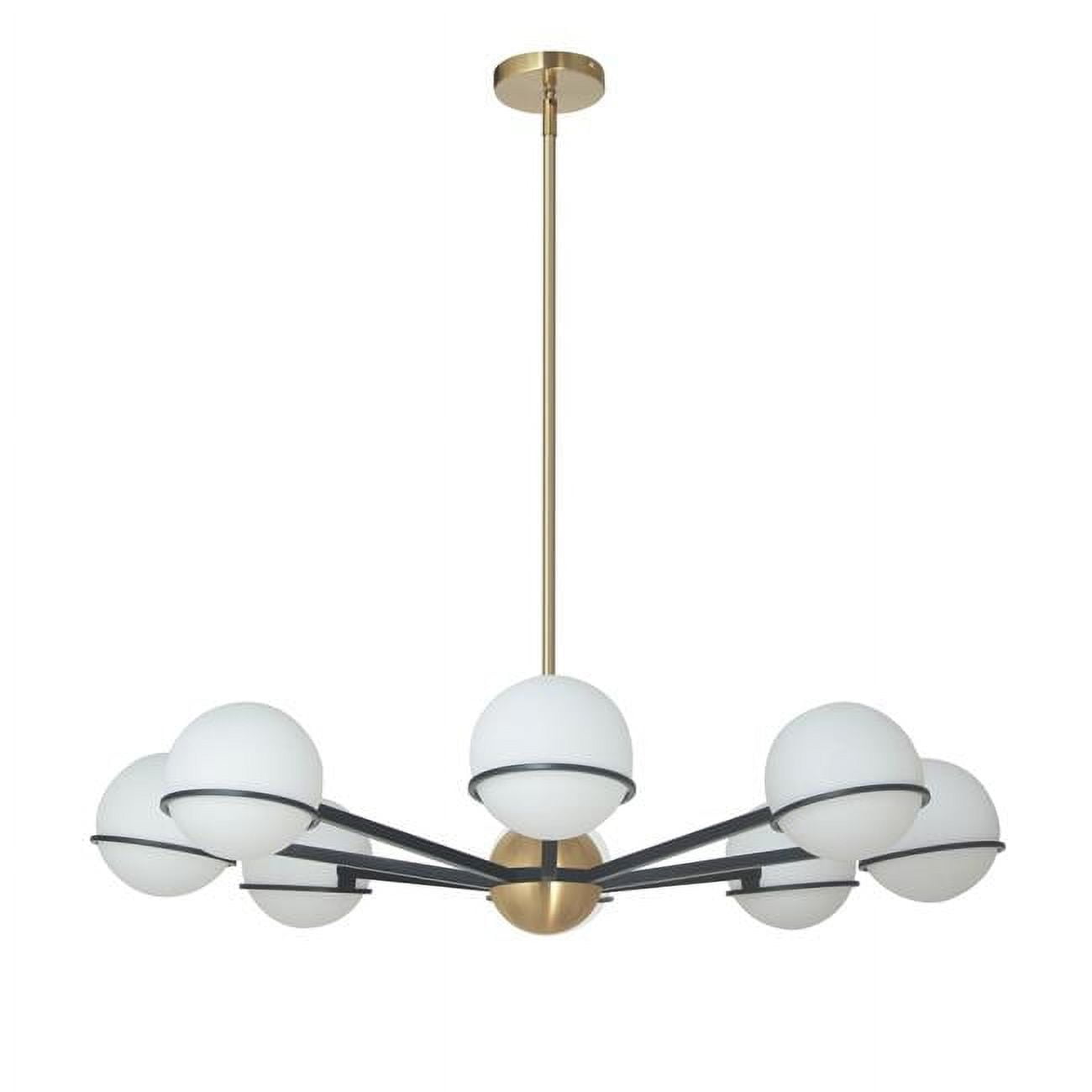 SOF-388C-MB-AGB 8 Light Halogen Chandelier with White Opal Glass, Matte Black & Aged Brass -  Dainolite