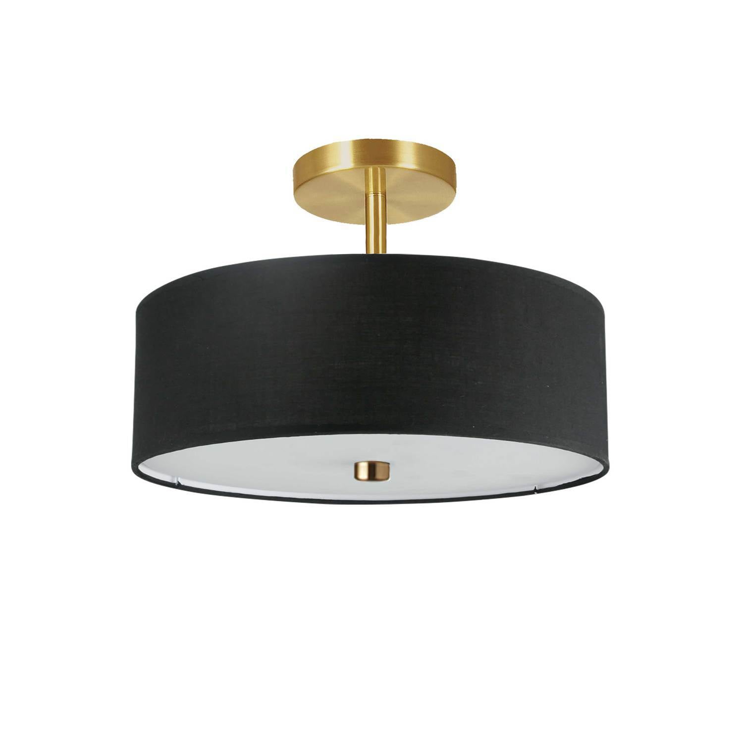 Picture of Dainolite 571-143SF-AGB-BK 3 Light Incandescent Semi-Flush Mount, Aged Brass with Black Shade