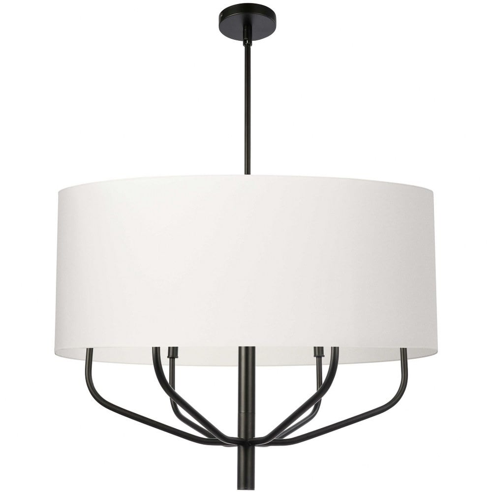 ELN-306C-MB-790 6 Light Incandescent Pendant with White Fabric Shade, Matte Black -  Dainolite