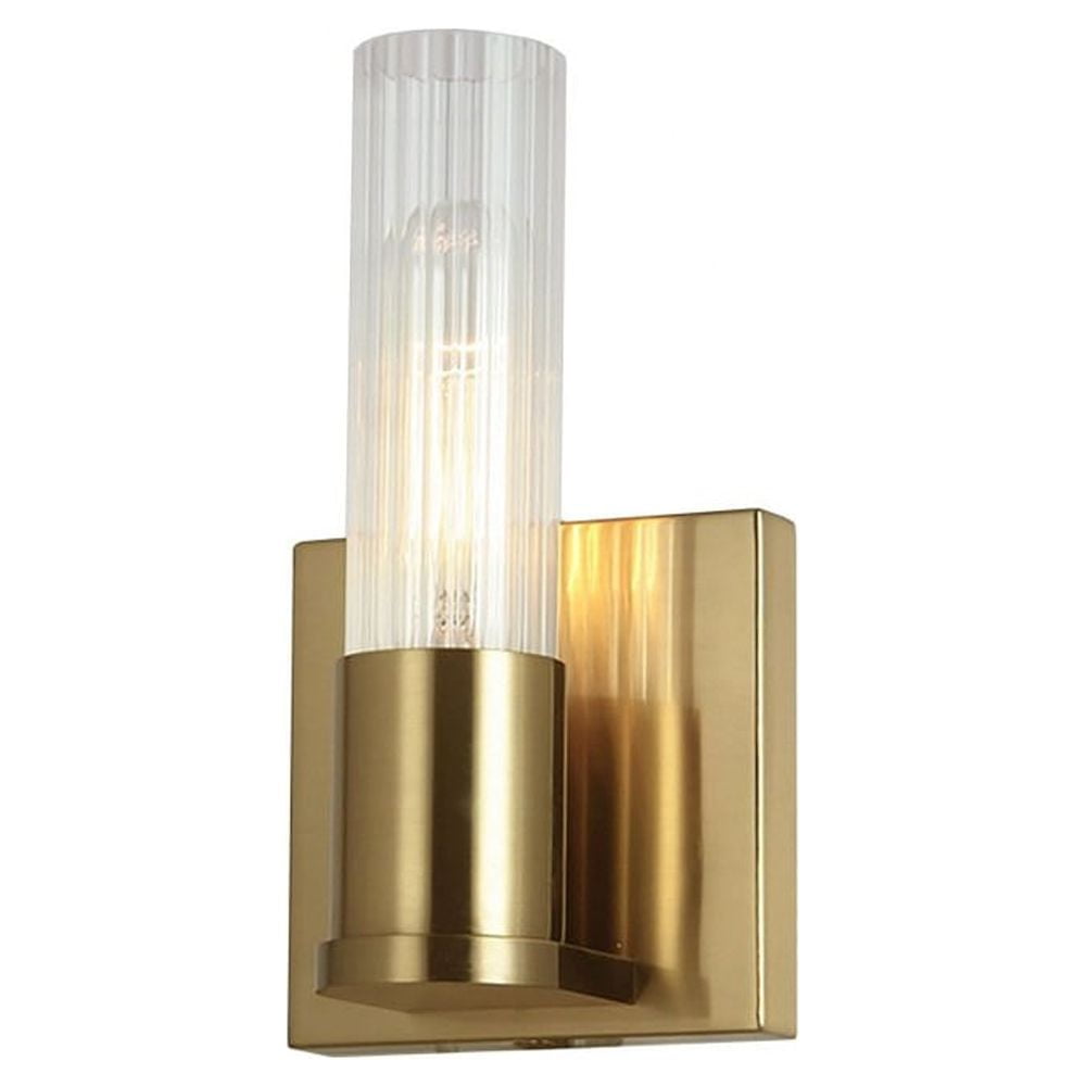 Picture of Dainolite TBE-41W-AGB Tube 1 Light Incand Wall Sconce, Aged Brass with Clear Fluted Glass