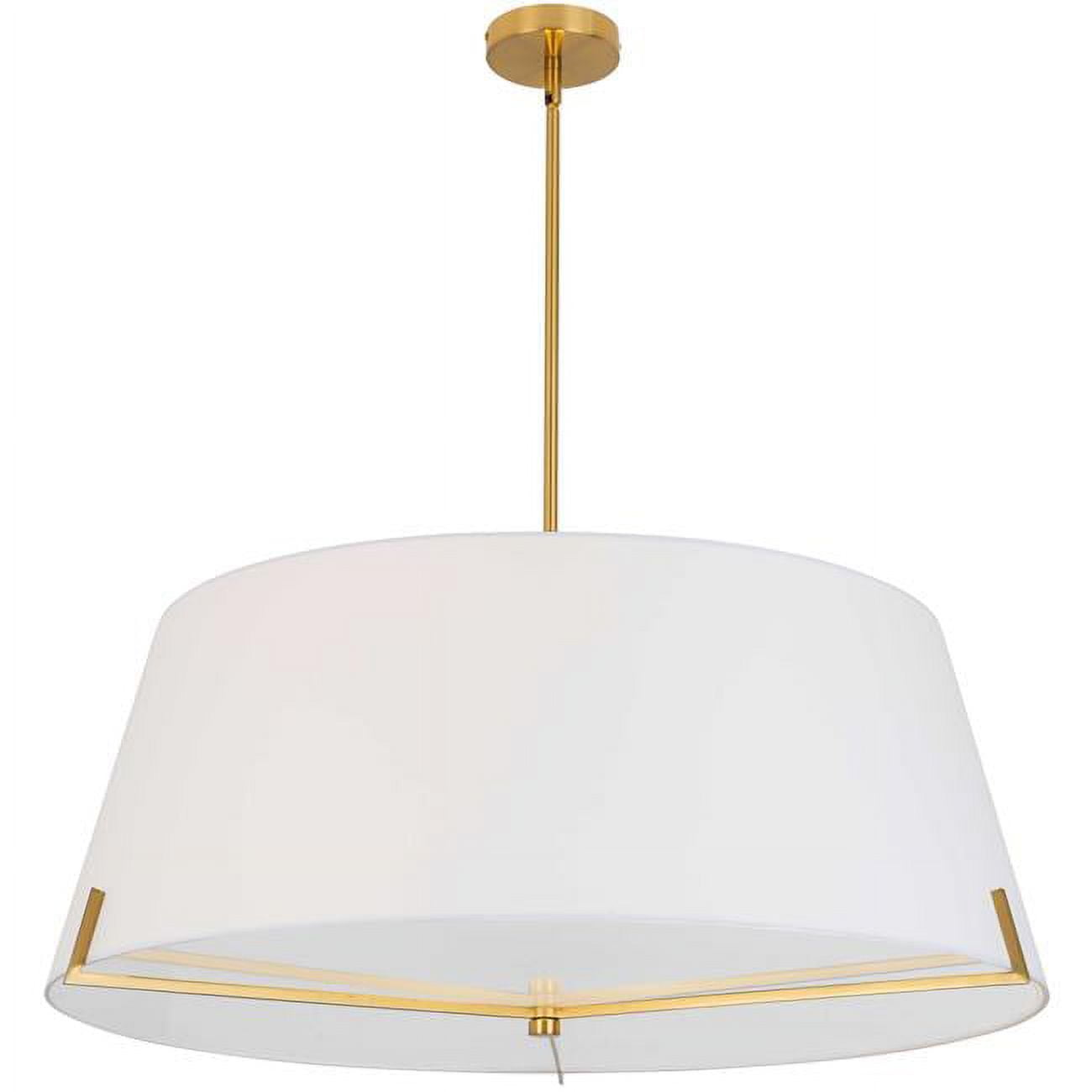 4 Light Incandescent Pendant, Aged Brass with White Fabric Shade -  StarBrite, ST2942897