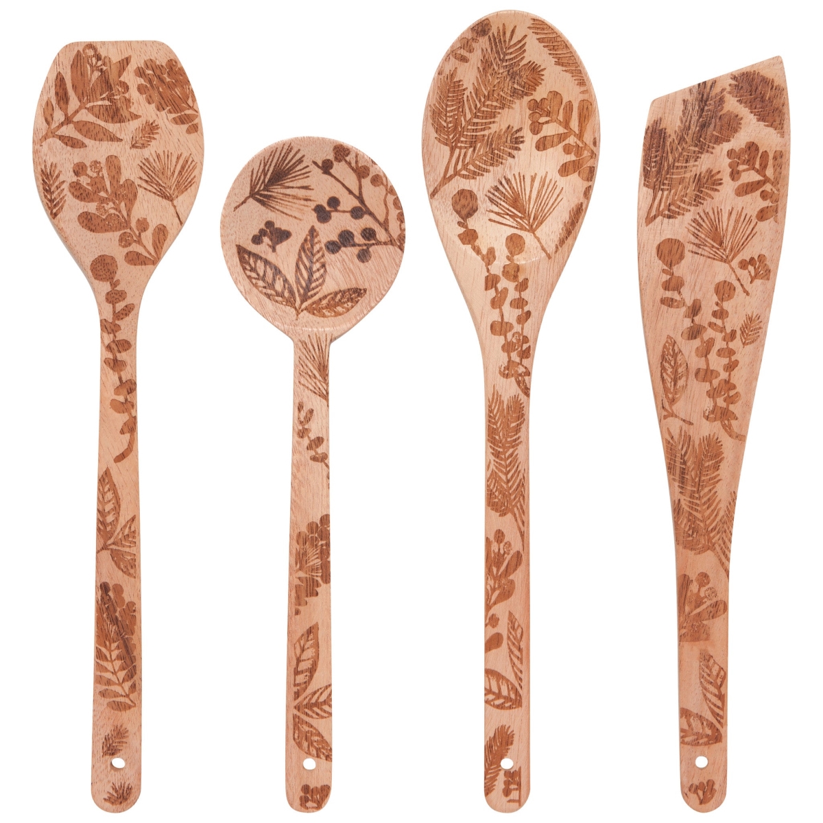 Picture of Danica Brands NKU2310D Winterberry Engraved Neem Wood Christmas Cooking Utensils - Set of 4