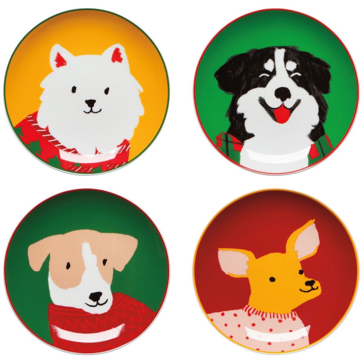 Picture of Danica Brands JPT2609D 6 in. Holiday Hounds Christmas Appetizer Plates - Set of 4