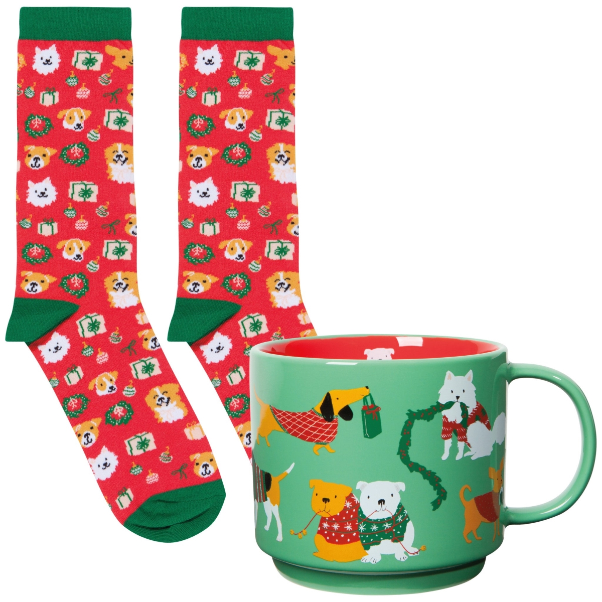 Picture of Danica Brands JMG2615D 3.75 x 3.5 in. Holiday Hounds Mug & Socks Set
