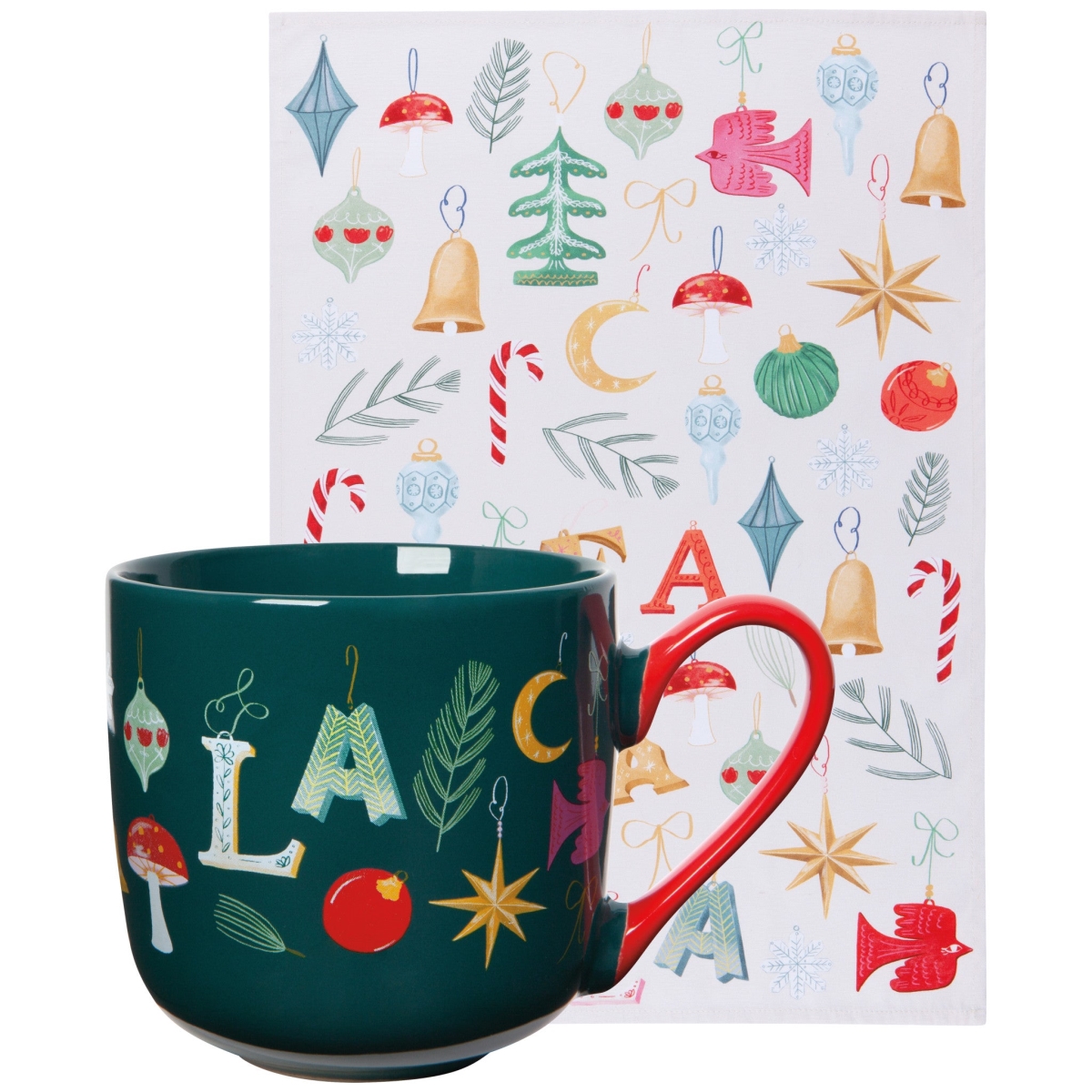 Picture of Danica Brands JMG2600D Fa La La Christmas Mug & Dishtowel Set