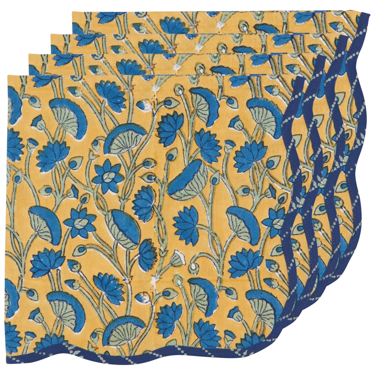 Picture of Danica Brands HNP2839D Fan Flower Block Print Napkins, Set of 4