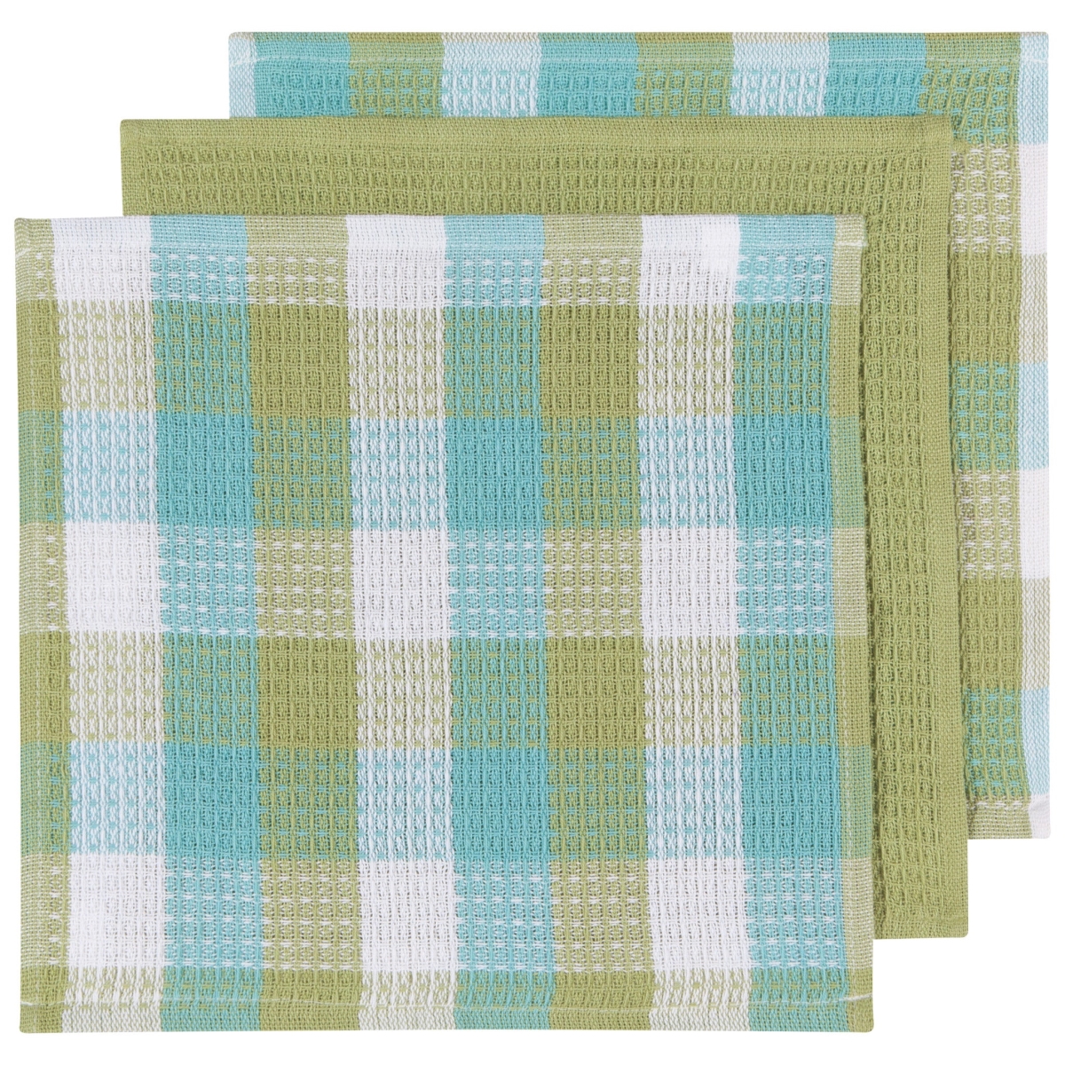 Picture of Danica Brands 2250552 Check Leaf Green Waffle Dishcloths, Set of 3