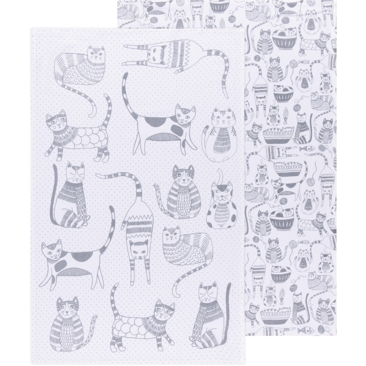 Picture of Danica Brands 2252422 Cat Print London Gray Floursack Dishtowels, Set of 2