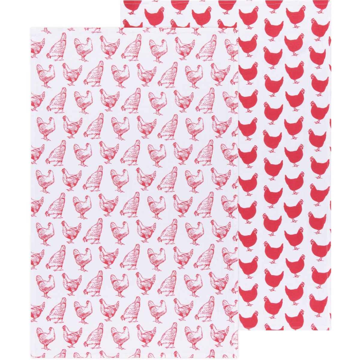 Picture of Danica Brands 2252212 Chickens Print Red Floursack Dishtowels, Set of 2