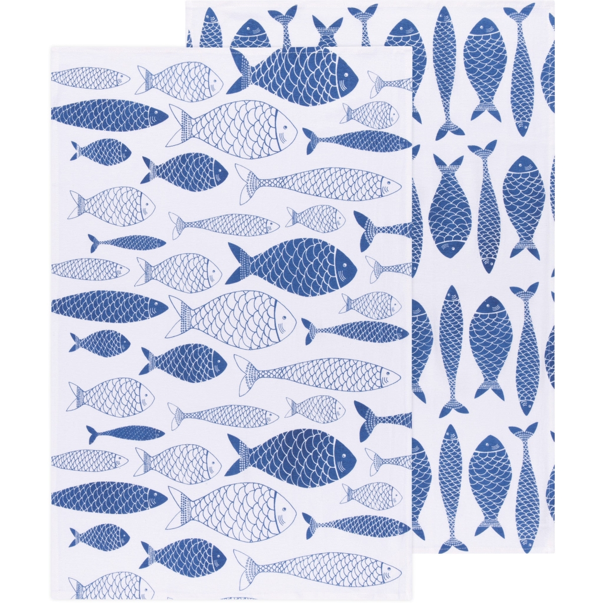 Picture of Danica Brands 2252211 Fish Print Royal Blue Floursack Dishtowels, Set of 2