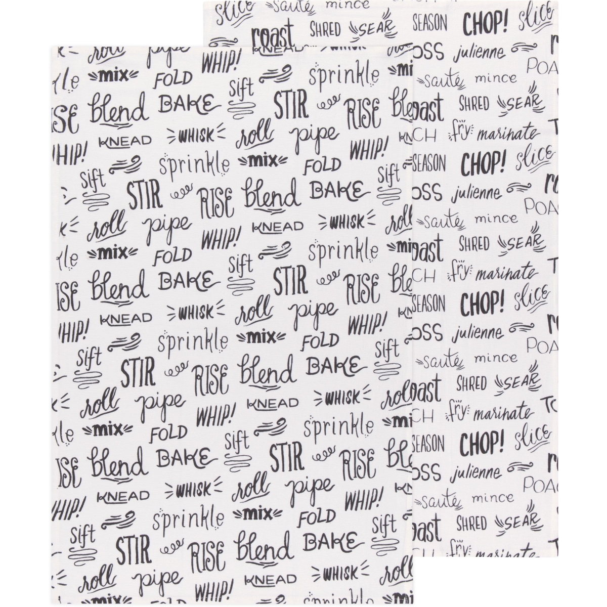 Picture of Danica Brands 2252500 Kitchen Words Print Black Floursack Dishtowels, Set of 2