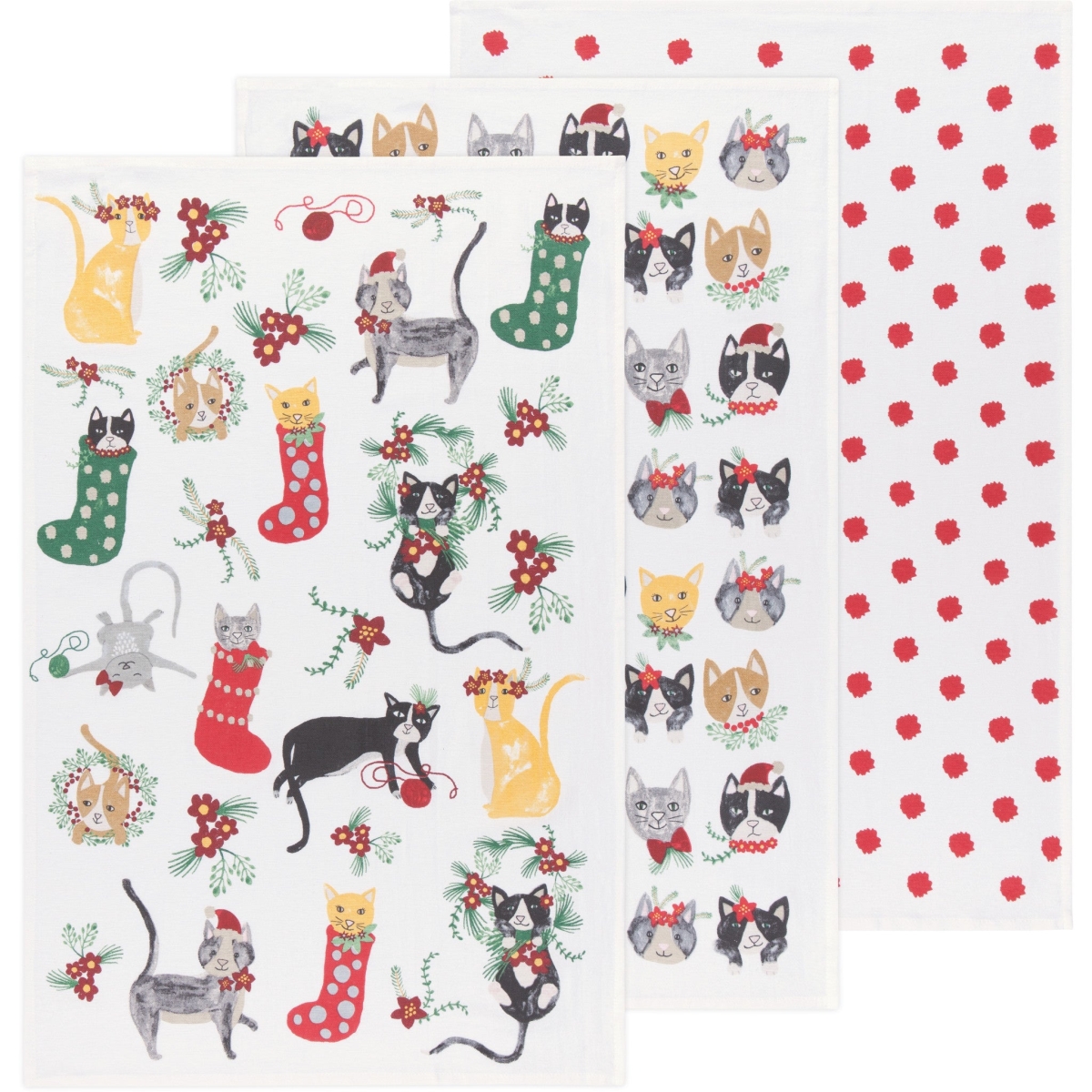 Picture of Danica Brands 2221015 Meowy Christmas Bakers Floursack Dishtowels, Set of 3