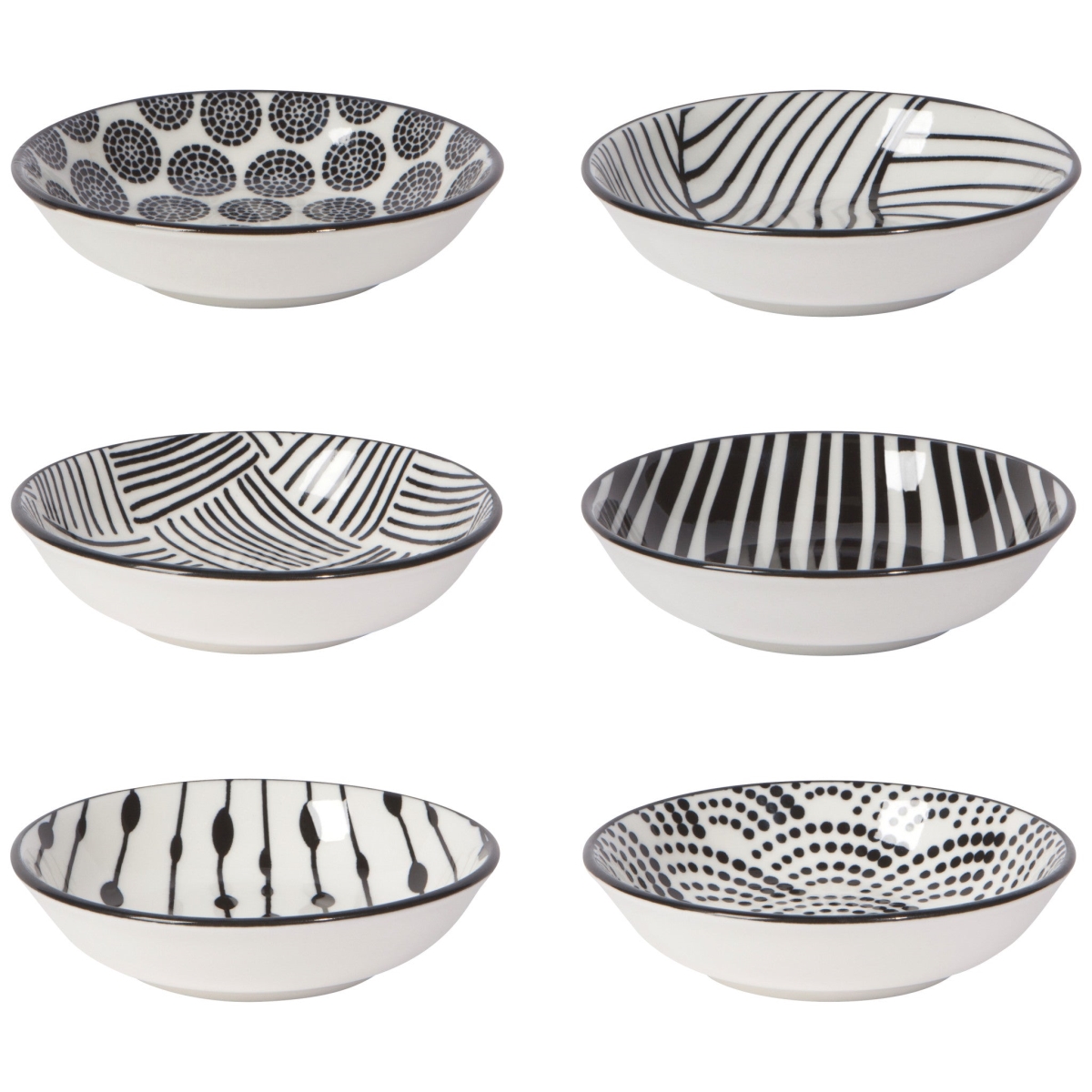 Picture of Danica Brands L142001 2 oz Bits & Dots Black & White Pinch Bowls, Set of 6