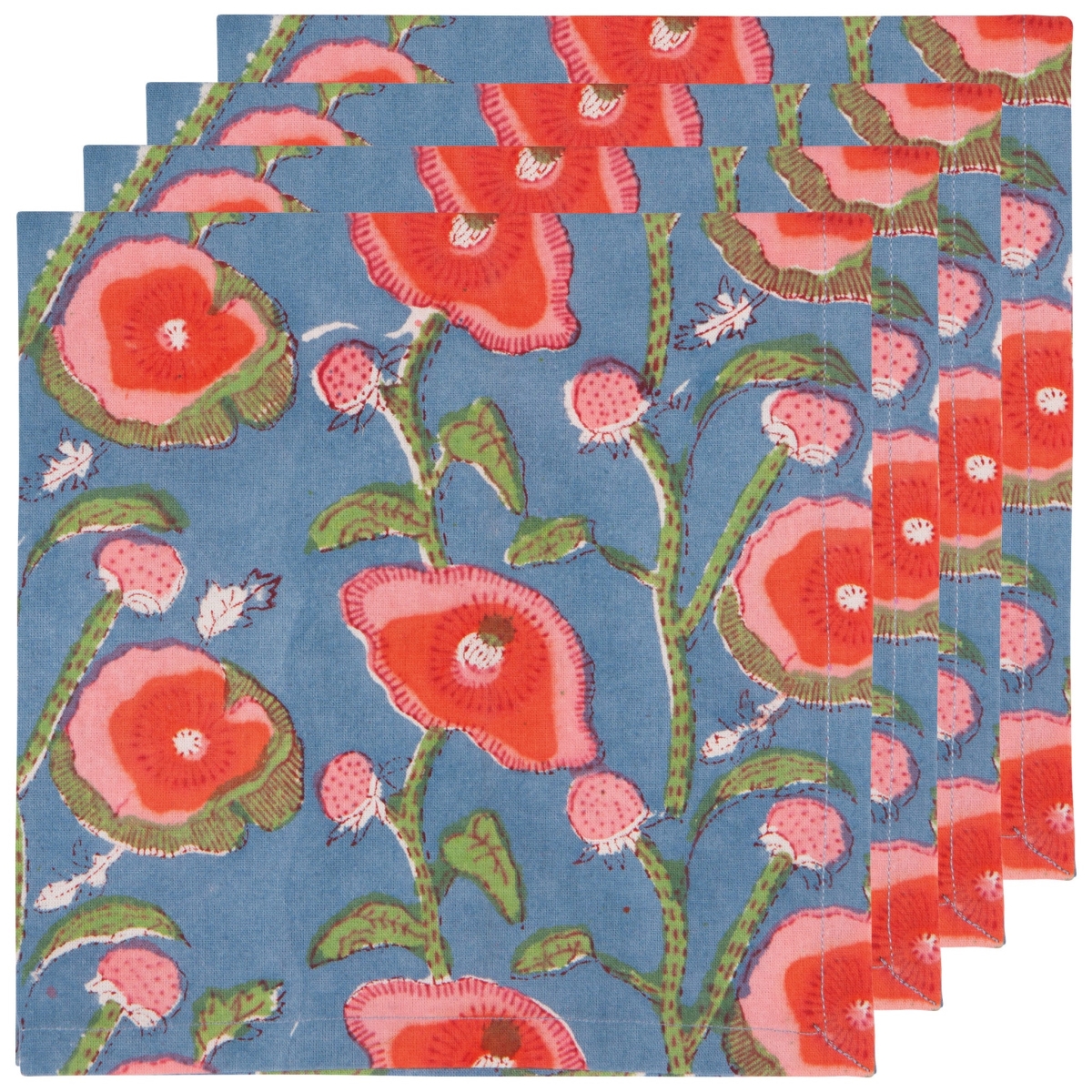 Picture of Danica Brands 1045010 Poppy Block Print Napkins, Set of 4