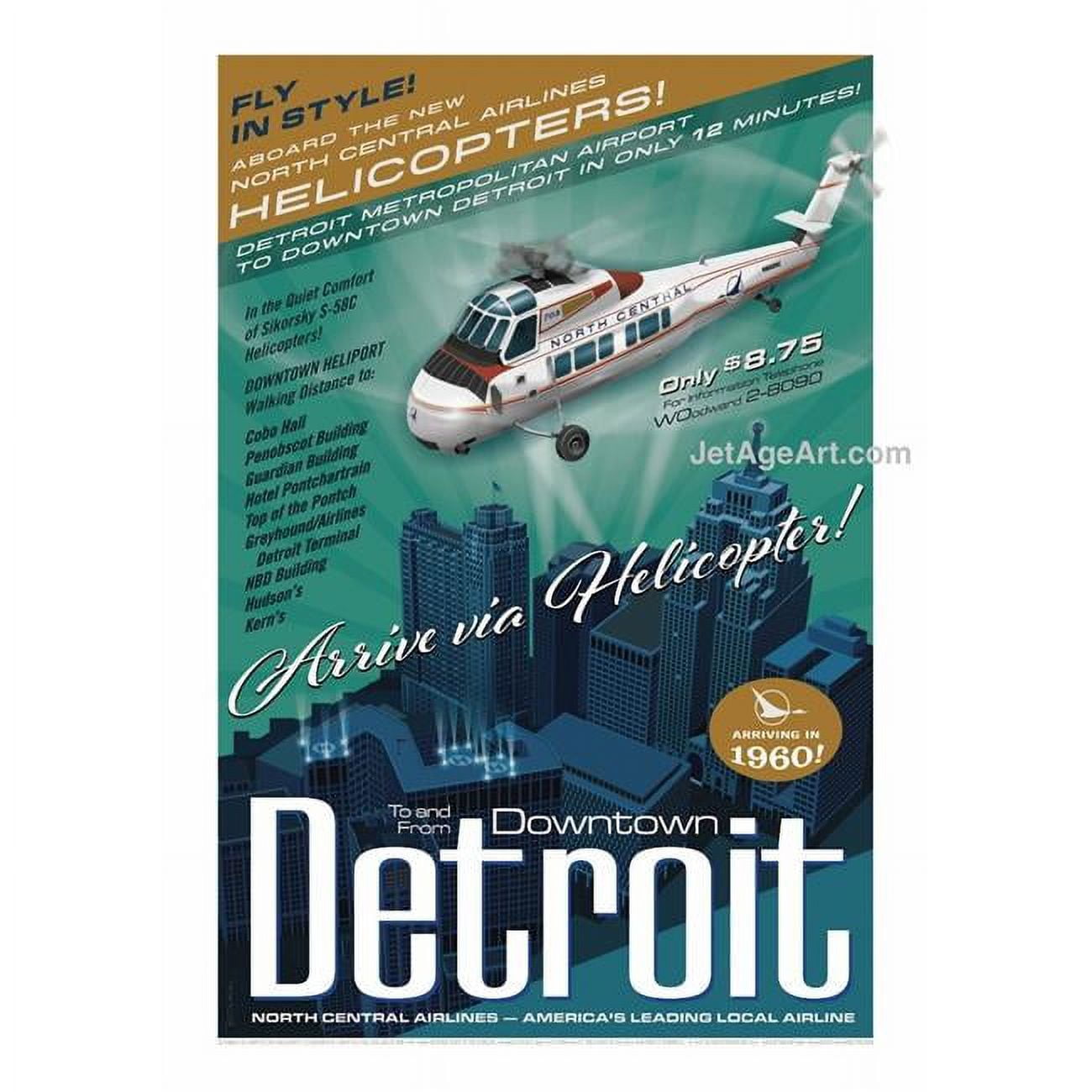 Picture of Jetage Aviation Art JA092 14 x 20 in. Detroit North Center Helicopter Poster