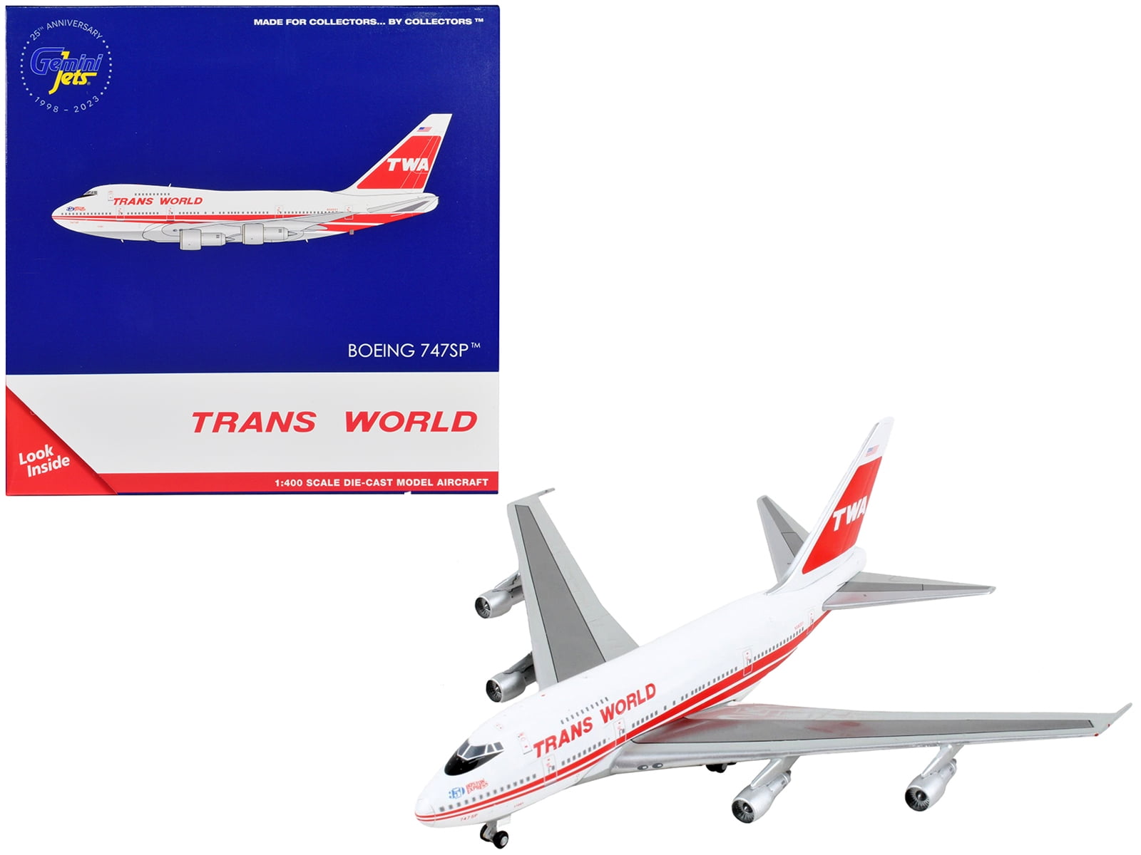Boeing 747SP Commercial Aircraft Trans World Airlines - Boston Express  White w/Red 1/400 Diecast Model Airplane by GeminiJets