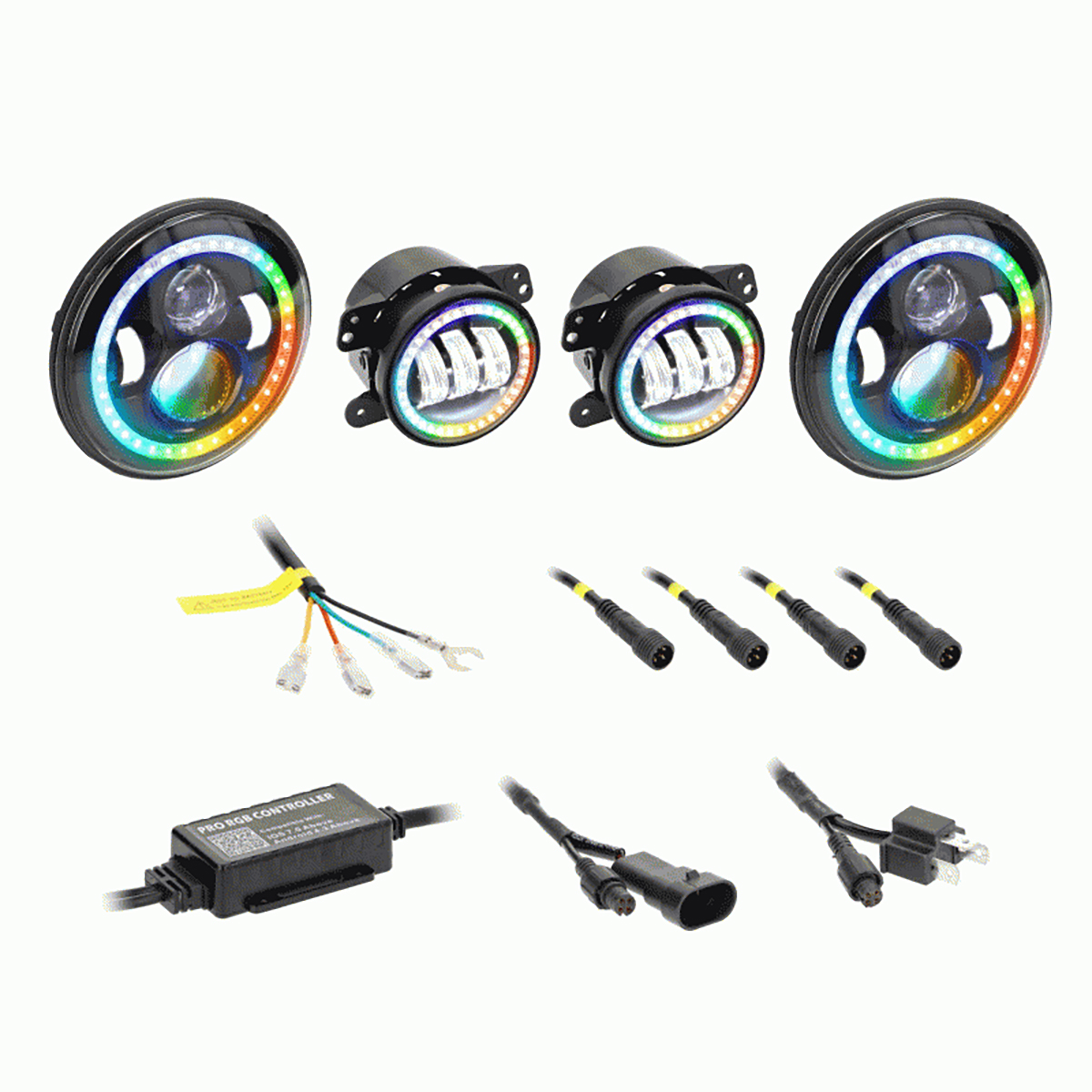 Metra JP707RGBKT 7 in. LED Chasing Halo Headlights & 4 in. Fog Lights with Controller for 2007-2009 Jeep Wrangler JK