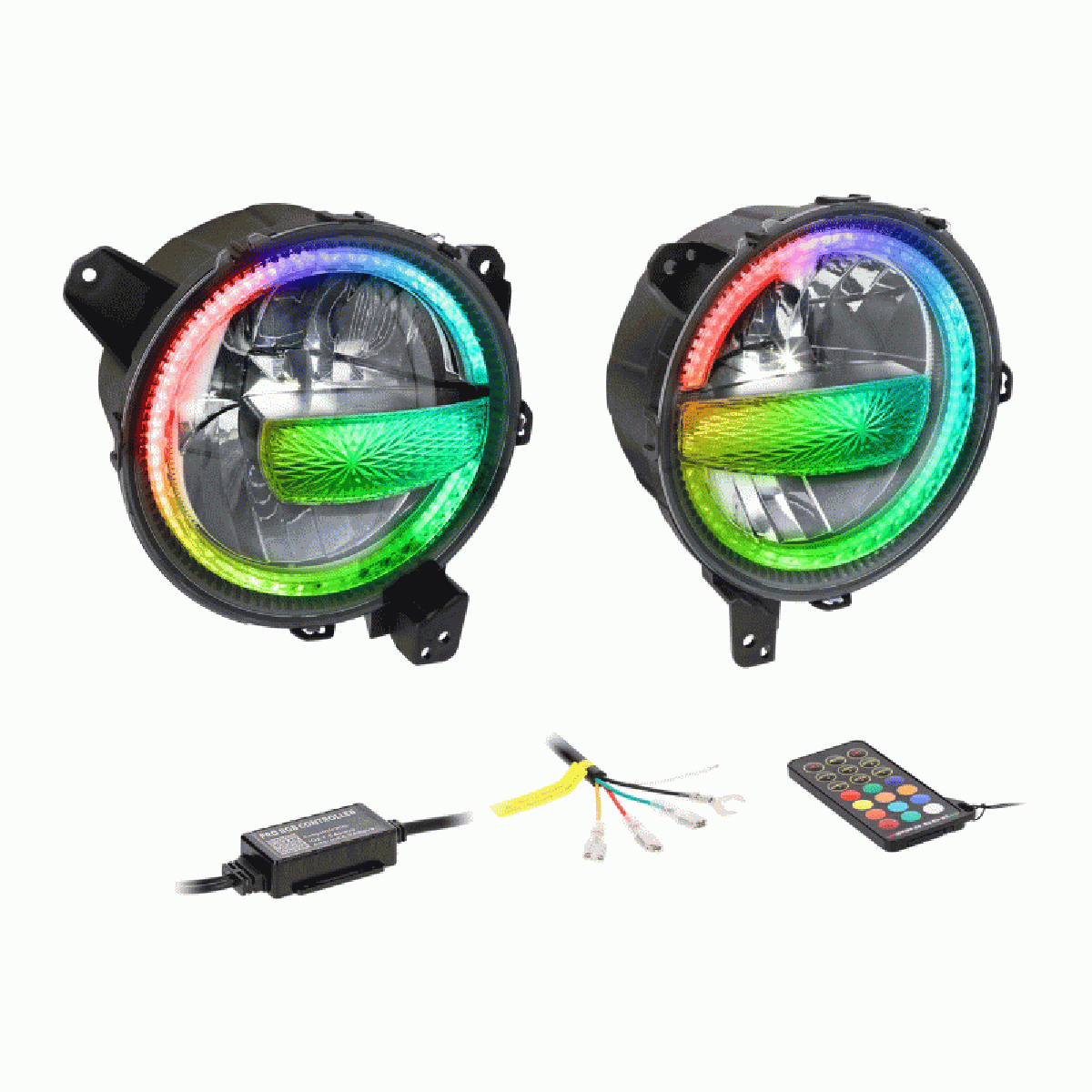 JP901RGBKT 9 in. Premium Chasing LED Headlights for 2020-Up Jeep Gladiator