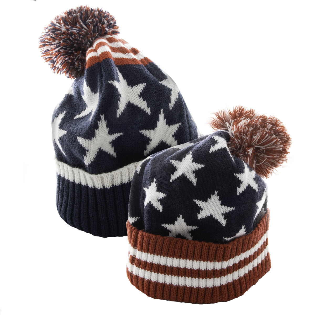AMERKNIT20 Acrylic Knit Cuffed Cozy Patriotic Pom American Flag Knit Winter Beanie Hat for Mens & Women