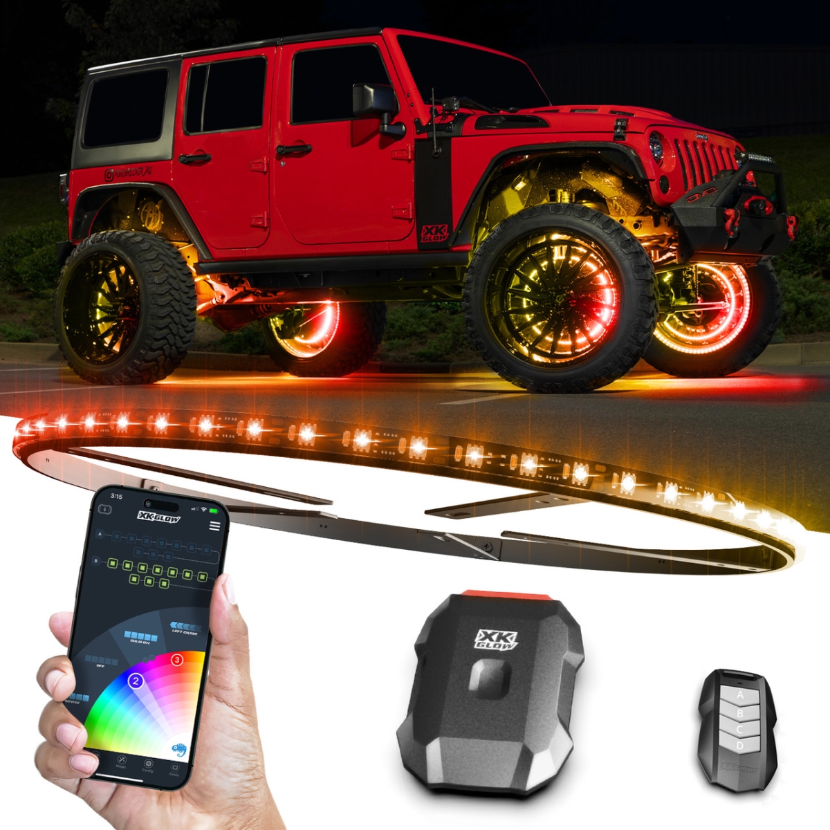 XKGLOW XKmax RGBW LED Wheel Ring Light Kit Chasing Color App Control (MX-WHEEL-KIT)