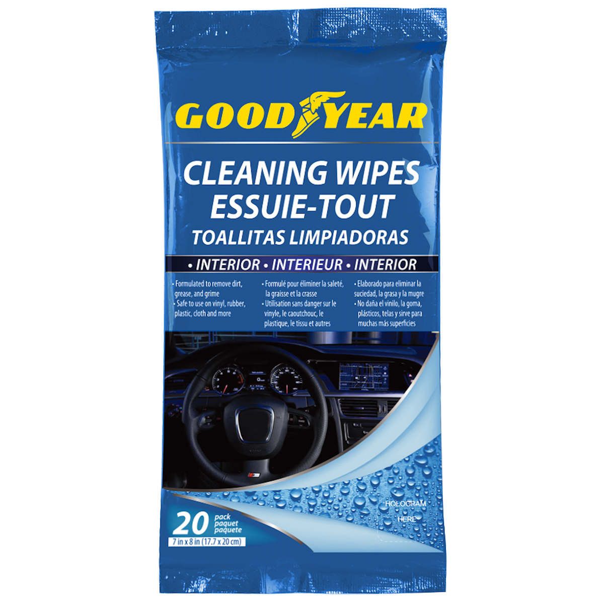 Goodyear GY3252 Auto Interior Cleaning Multi-Surface Car Cleaning Wipes - Pack of 20