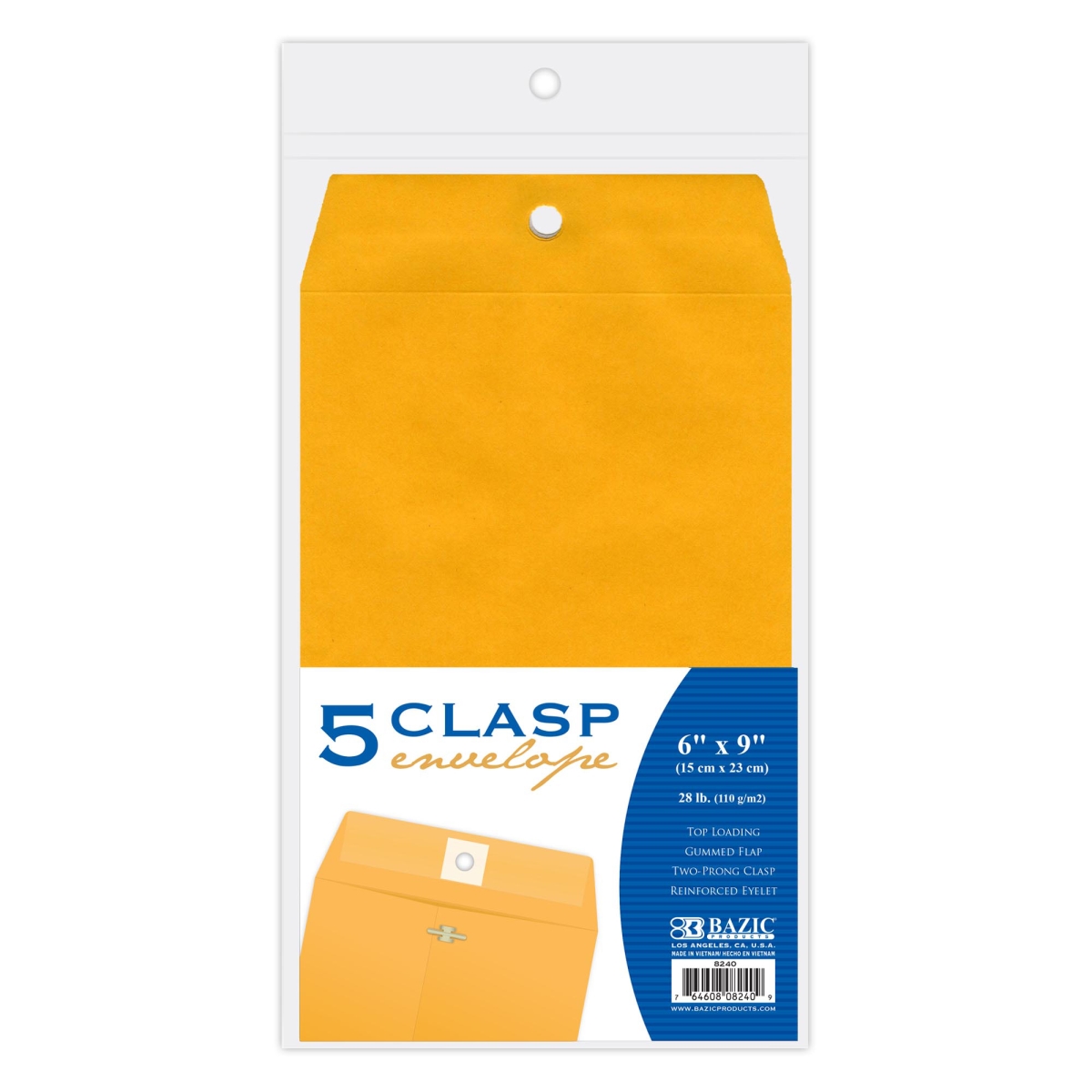 8240B Bazic 6 x 9 in. Clasp Envelope - Pack of 5