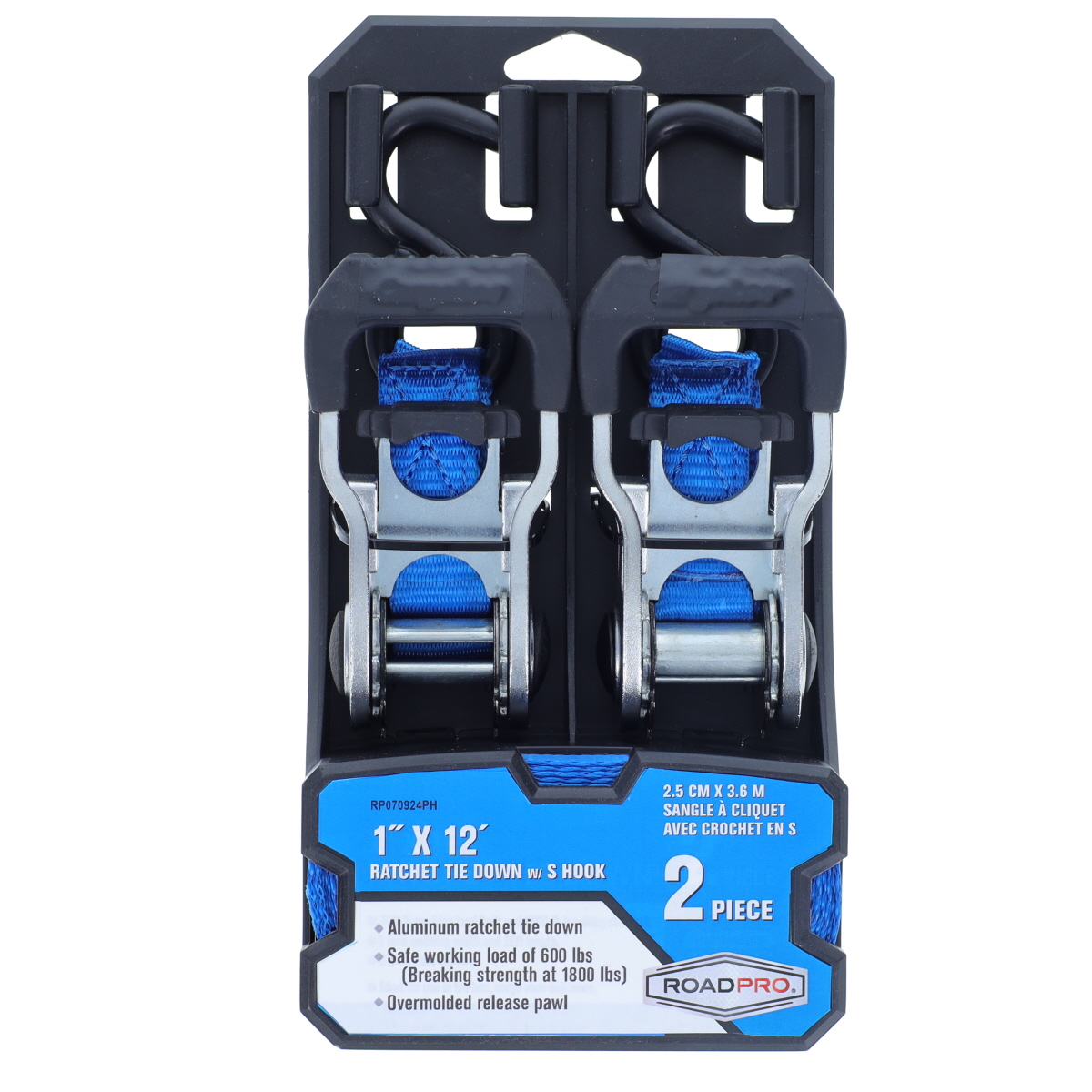 RP070924PH Ratchet Tie Downs with S Hook - 1 in. x 12 ft.