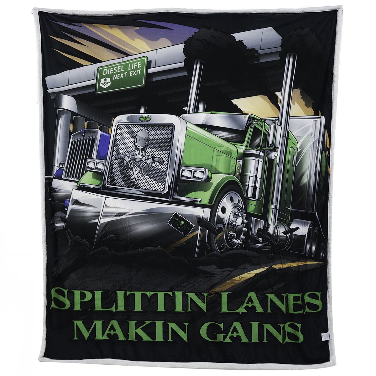 DL02SPL 60 x 70 in. Sherpa Throw Blanket - Soft Fleece Blanket with Plush Sherpa Lining - Splitting Lanes Making Gains Truck Graphic
