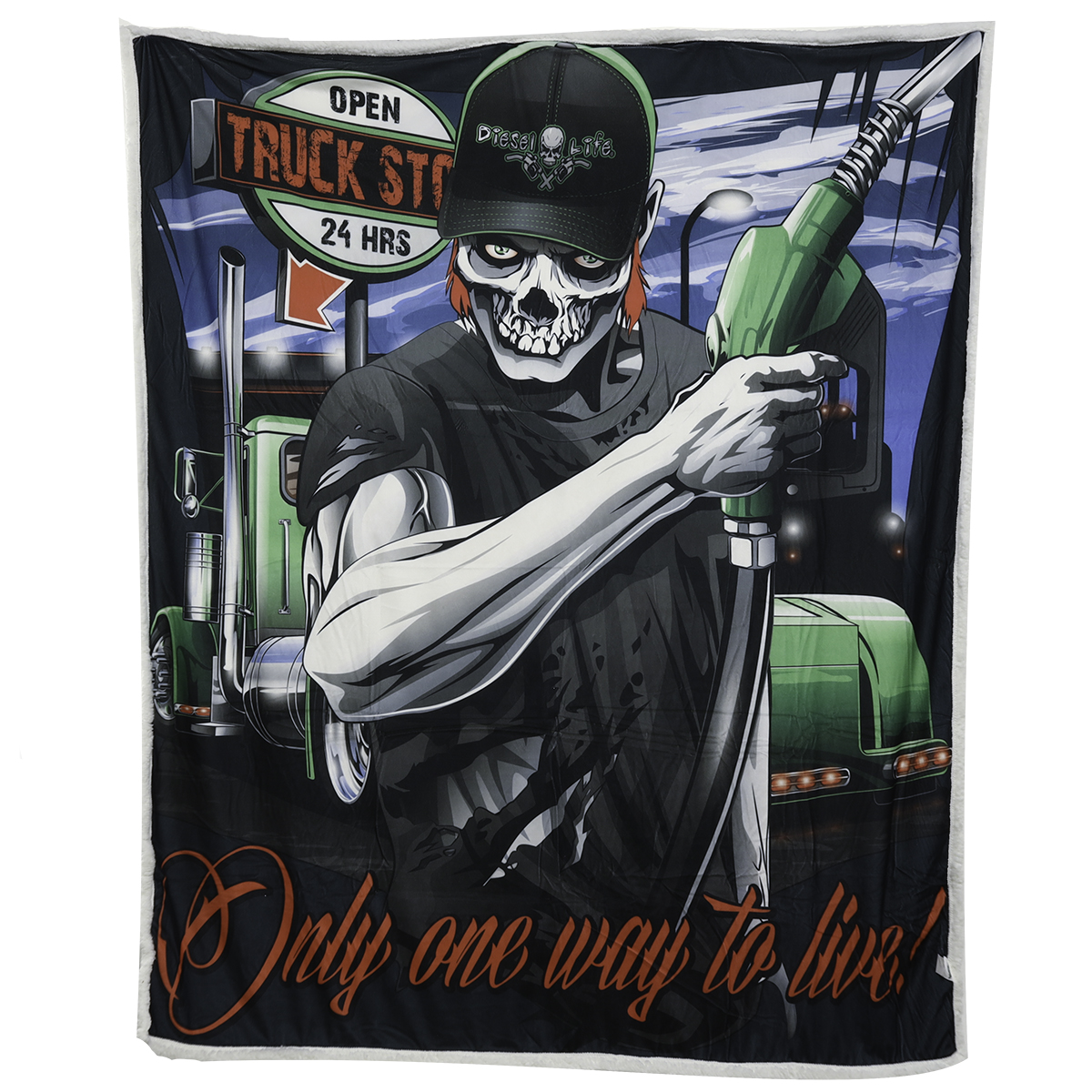 DL02O AY 60 x 70 in. Sherpa Throw Blanket - Soft Fleece Blanket with Plush Sherpa Lining & Only One Way to Live Trucker Graphic