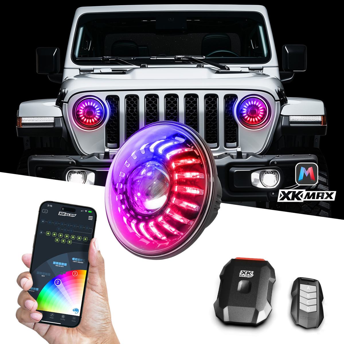 MX7INJPKIT 7 in. App Control RGBW LED Headlight Kit