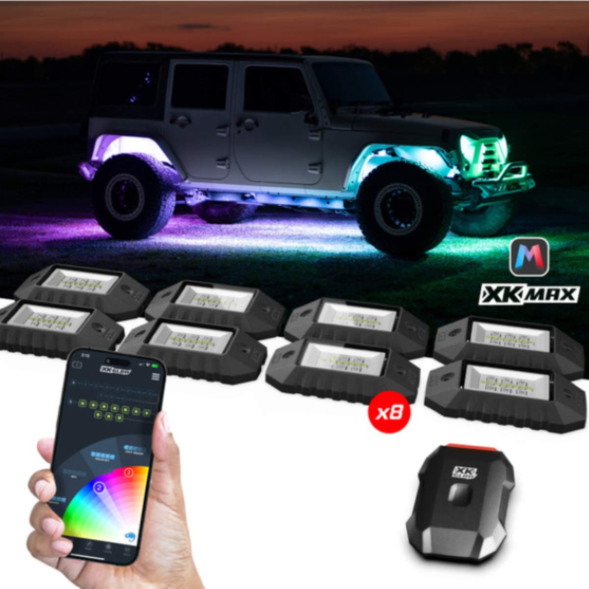 MXROCKADV RGBW Addressable LED Rock Light Kit - 8 Piece