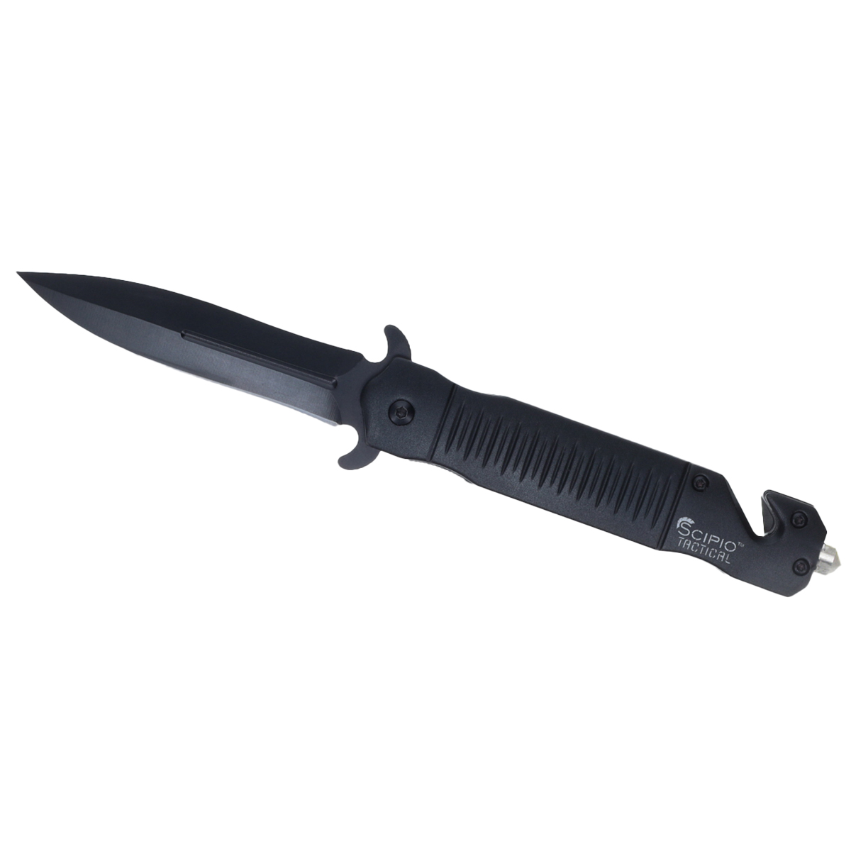 ST015B Black Stiletto Assisted-Opening Knife - EDC Folding Knife Tactical Steel Blade Pocket Knife with Seat Belt Cutter & Glass Breaker