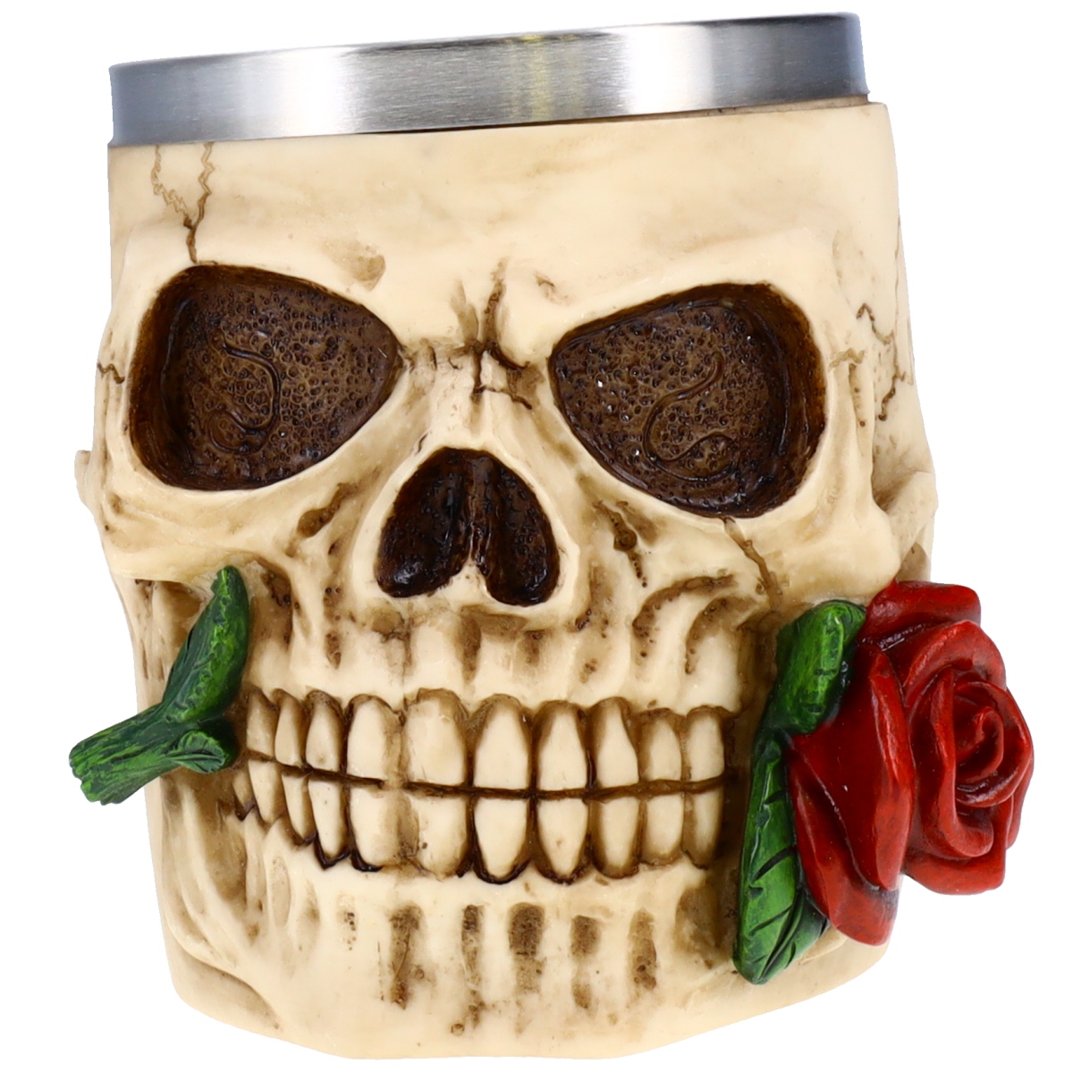 P754809  Skull Mug with Flower P754809 Replica Skull Decor for Halloween Day of the Dead Decorations for Home
