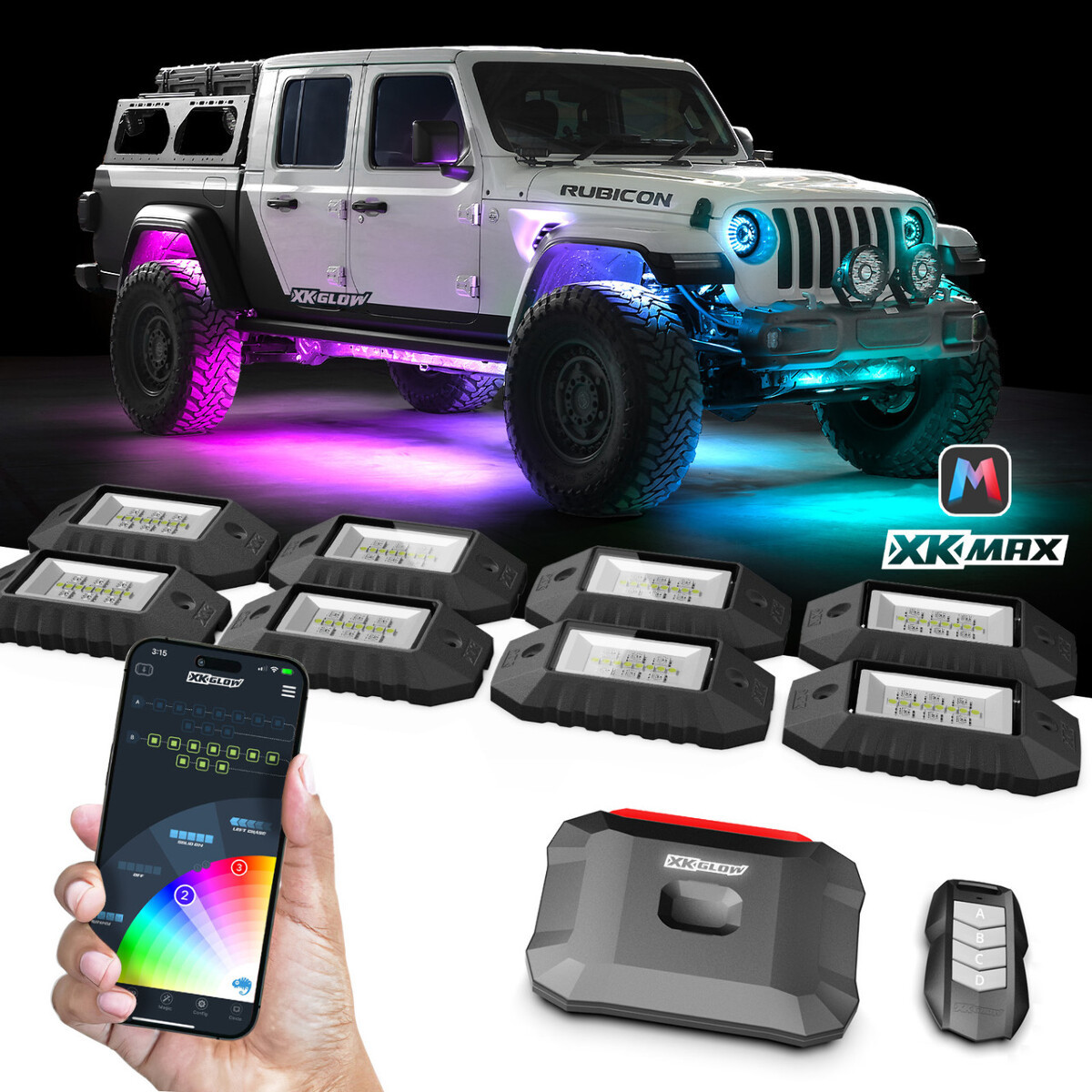 MXROCKSTA XKmax RGBW Addressable LED Rock Light Kit, 4 Piece