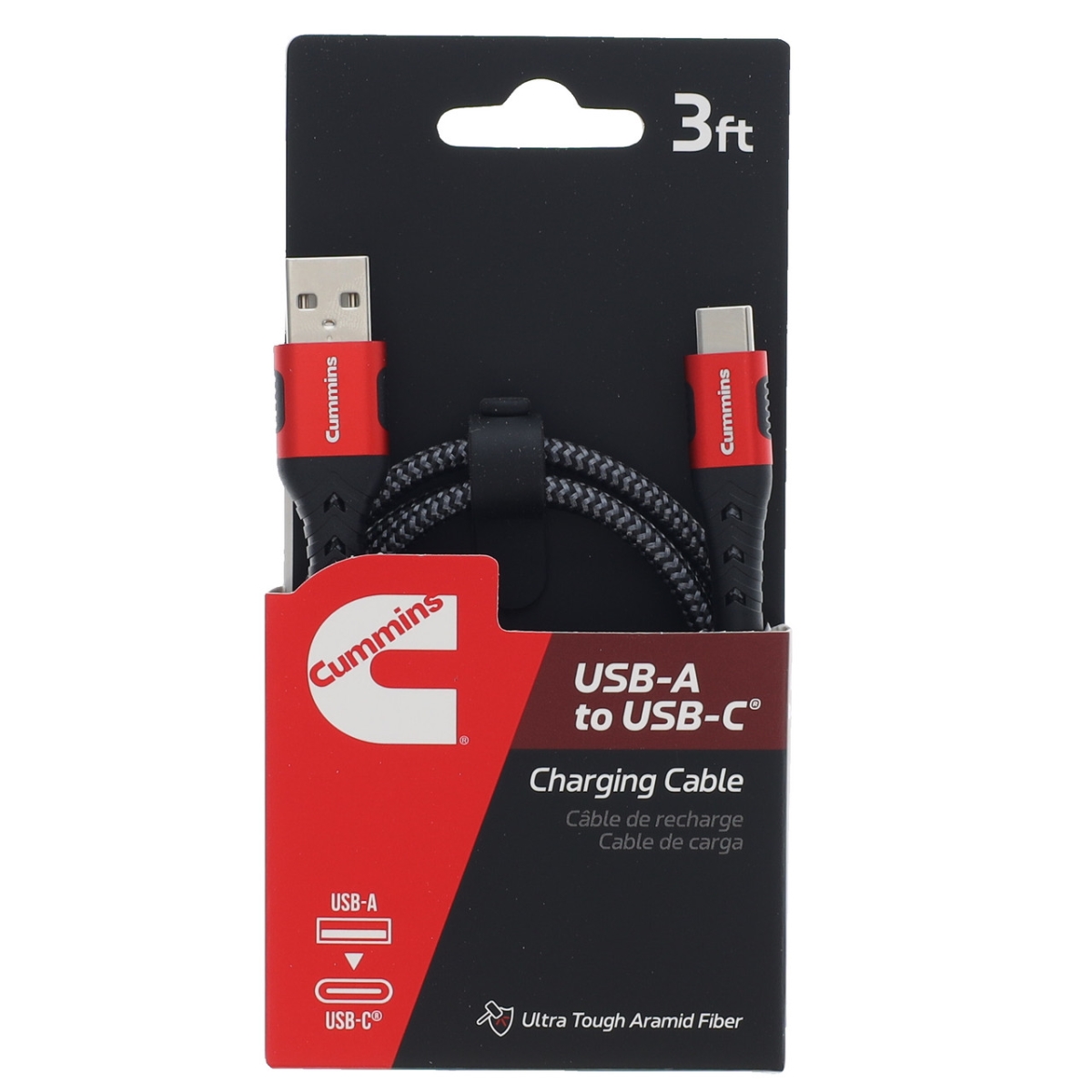 CMN35455 3 ft. USB-A to USB-C Charging Cable with iPhone & Samsung Premium Braided Ultra-Durable Aramid Fiber