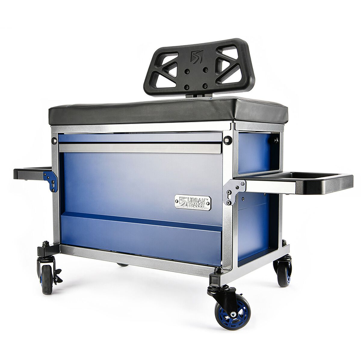 The Beast Shop Stool W/ Tool Drawer Padded Seat, Back Support, Pro-Glide Casters and 500lb Capacity