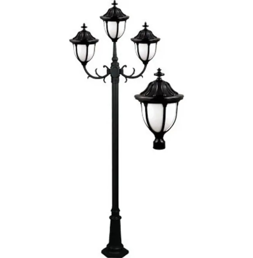 GM5523-VG 120V E26 3X Cast Aluminium 3 Post Top Light Fixture Pole Plus Base, Verde Green