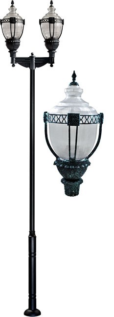 GM6602-VG 120V E39 Cast Aluminium 2 Post Top Light Fixture Pole Plus Base, Verde Green