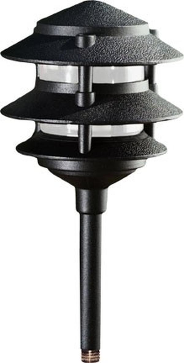 LV102-L3-AMB-3B-B 12V 2-Pin LED 3W Amber Powder Coated 3-Tier Cast Aluminum Pagoda Light - 3 in. Base & 6 in. Top, Black