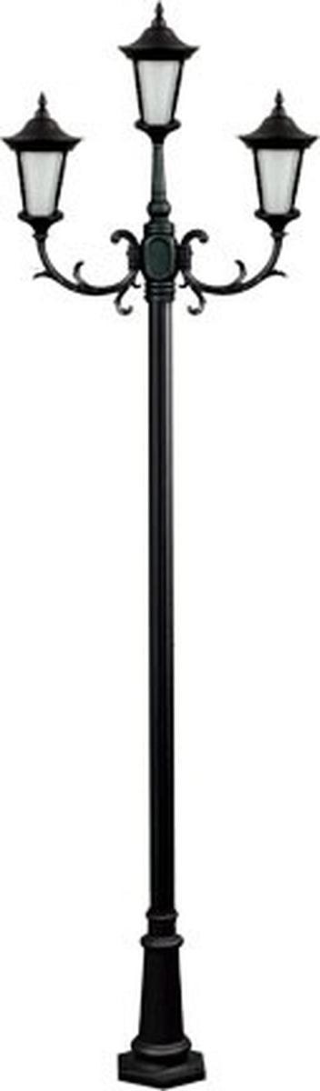 GM1123-B 120V E26 3X Cast Aluminium 3 Post Top Light Fixture Pole Plus Base, Black