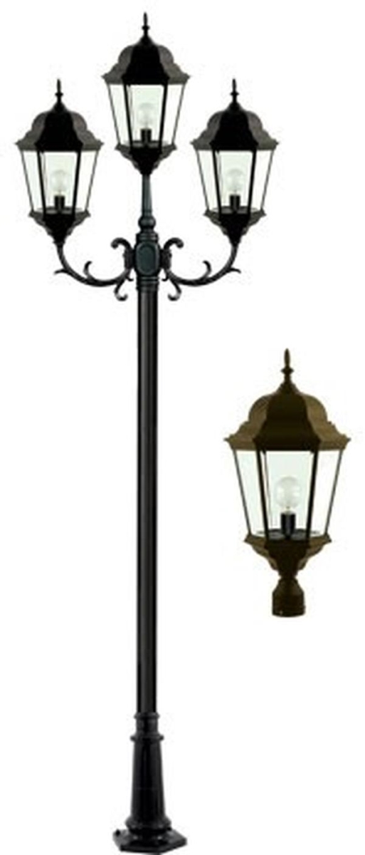 GM2353-BZ 120V E26 Cast Aluminium 3 Post Top Light Fixture Pole Plus Base, Bronze