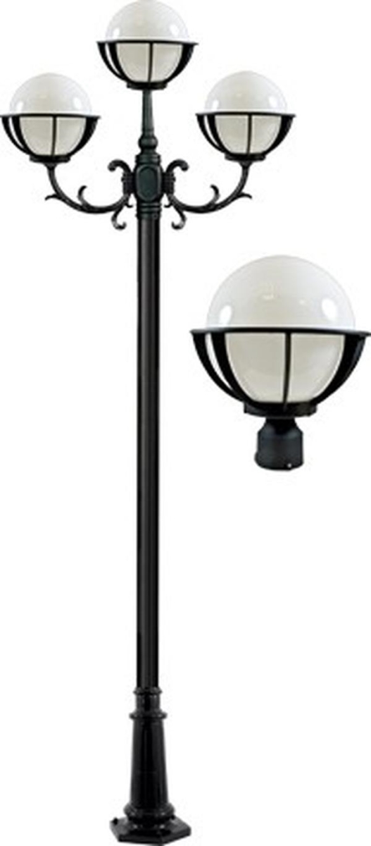 GM2603-B 120V E26 3X Cast Aluminium 3 Post Top Light Fixture Pole Plus Base, Black
