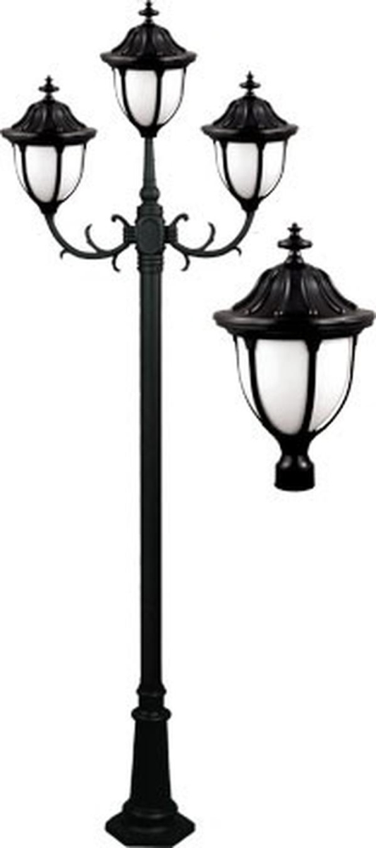 GM5523-B 120V E26 3X Cast Aluminium 3 Post Top Light Fixture Pole Plus Base, Black