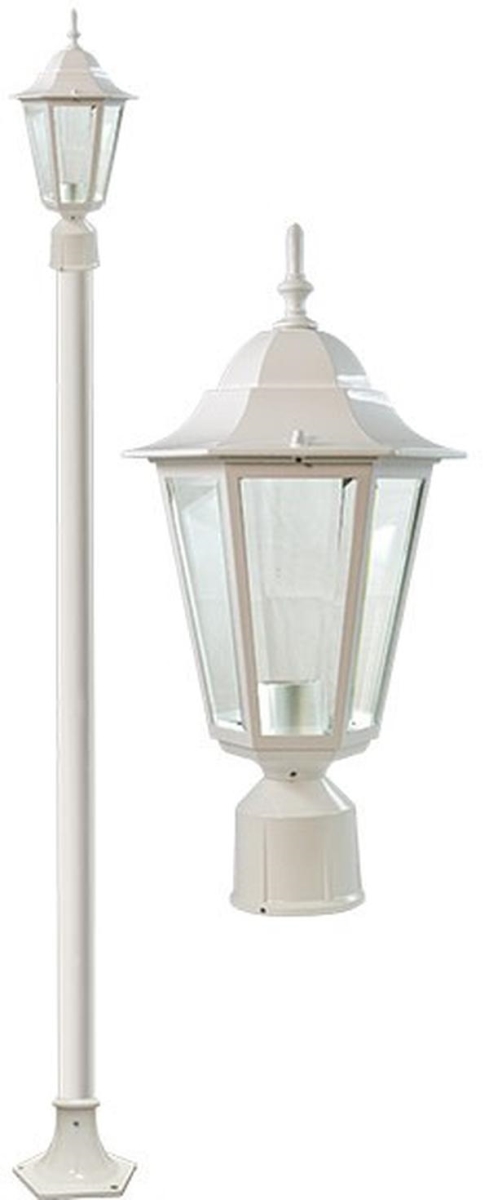 GM1321S-W 120V E26 Cast Aluminium 1 Post Top Light Fixture Pole Plus Base, White