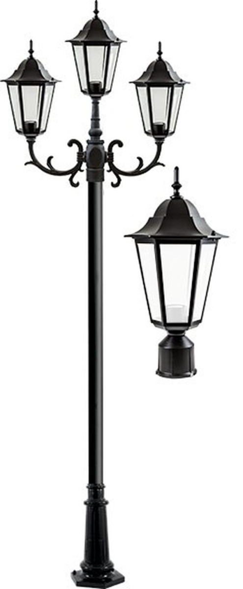 GM1323S-B-FR 120V E26 3X Frost Cast Aluminium 3 Post Top Light Fixture Pole Plus Base, Black